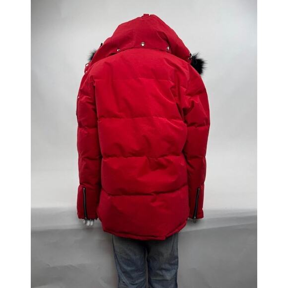 Men's Moose Knuckles Red Puffer Down Jacket With Detachable Fur Hood Size XL - Picture 2 of 16
